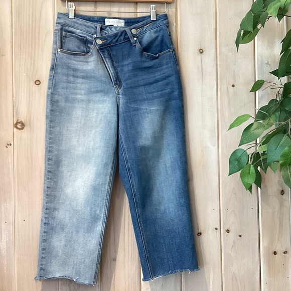 Risen Jeans Denim - Risen High Rise Crossover Two Tone Cropped Jeans